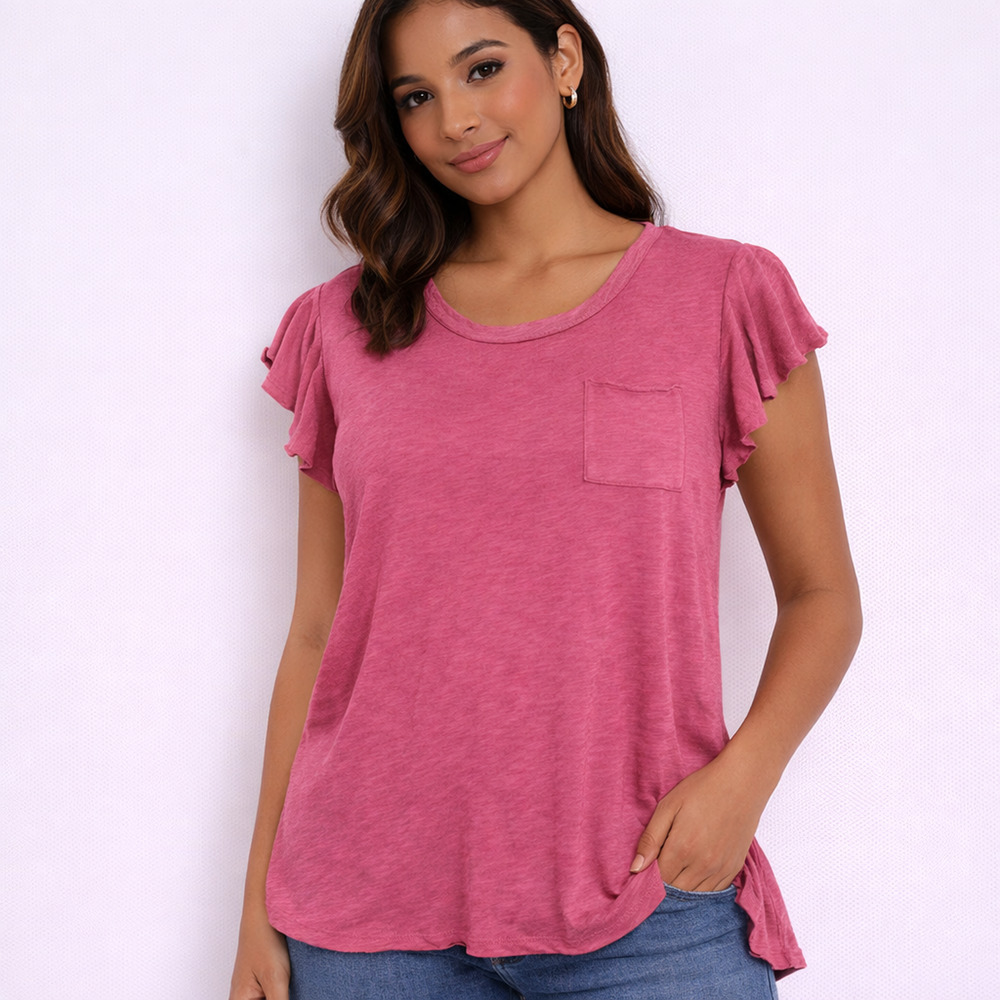 Free People We The Free So Easy Flutter Tee XS Raspberry Short Sleeve Boho Top